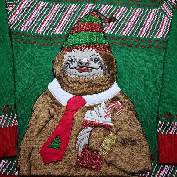Holiday Dad Sloth Christmas Long Sleeve Pullover Mens Sloth #8 - Picture 2 of 6